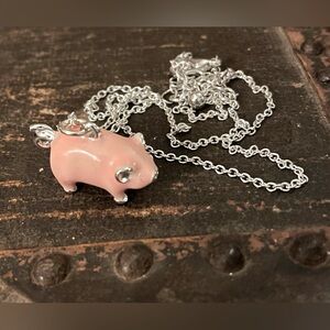 Pink Piglet Pendant on a Silver Chain